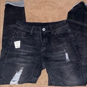 Skinny, cropped, ripped, black jeans